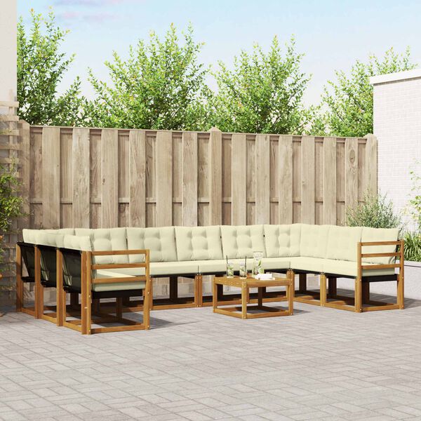 vidaXL Zunanja garnitura za sedenje 11 pcs Naravna in smetana