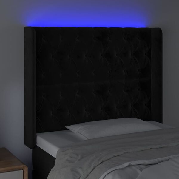 vidaXL LED posteljno vzglavje črno 93x16x118/128 cm žamet