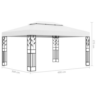 vidaXL Paviljon z dvojno streho in LED lučkami 3x4 m bel