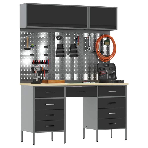 vidaXL Set delovnih omar s predalom s shranjevanjem 8 pcs Črna