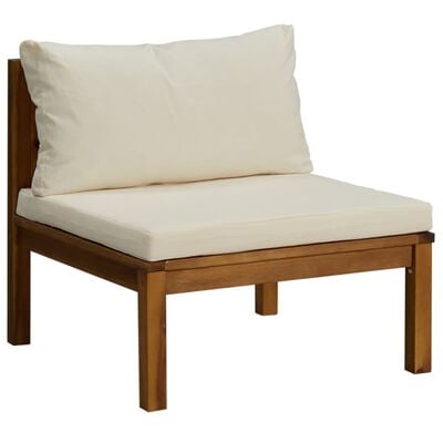 vidaXL Sekcijski sredinski kavč s kremno belo blazino akacijev les