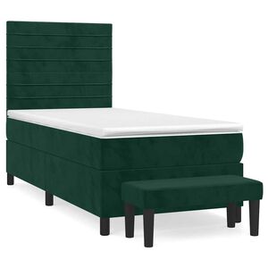 vidaXL Box spring postelja z vzmetnico temno zelena 90x200 cm žamet