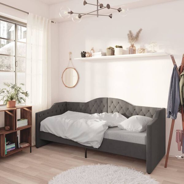 vidaXL Dnevna postelja z vzmetnico USB temno sivo blago 90x200 cm