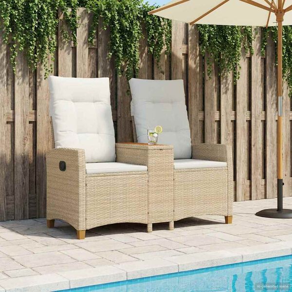 vidaXL Zložljiva klop s tabelo Bež in smetanasto bela poli ratan