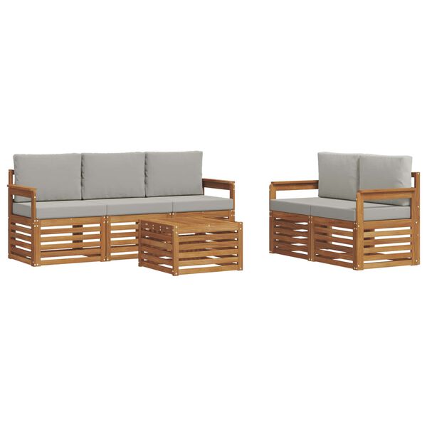 vidaXL Sedežne garniture z blazino 6 pcs Naravna in svetlo siva