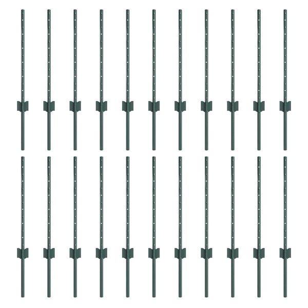 vidaXL Ograjni stebri 22 pcs Zelena 100 cm Jeklo