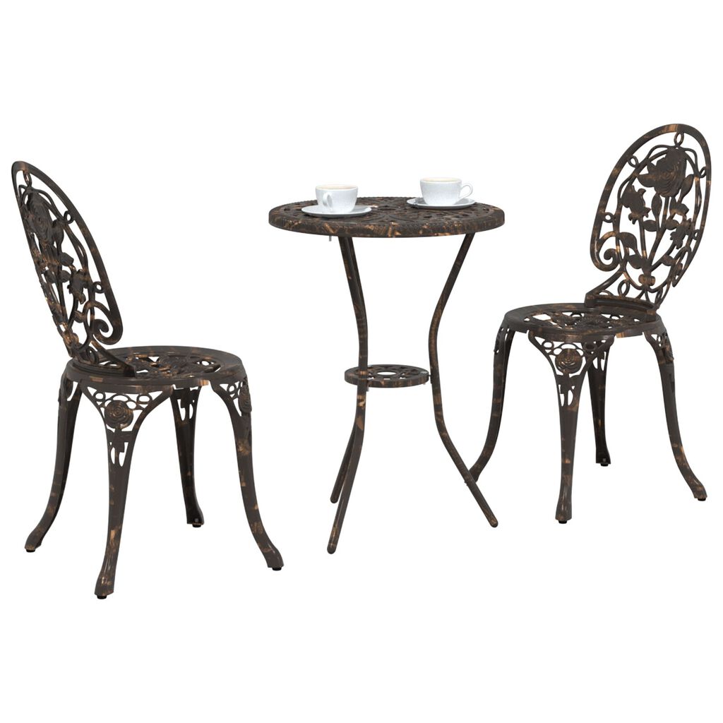 vidaXL Vrtnik Bistro Set 3 pcs Bronasta Aluminij