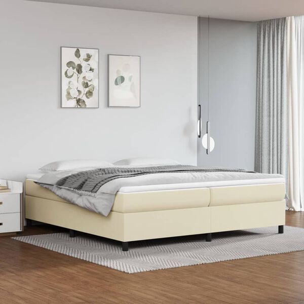vidaXL Box spring postelja z vzmetnico krem 200x200 cm umetno usnje