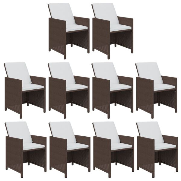 vidaXL Vrtna jedilna garnitura 11-delna z blazinami poli ratan rjava