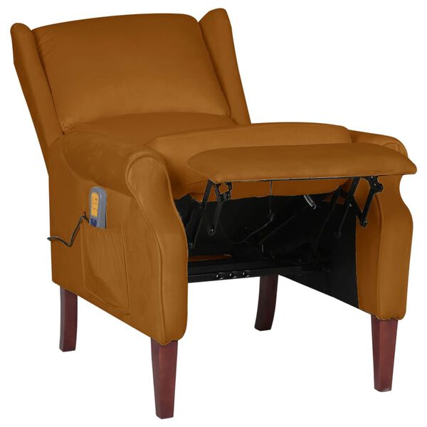 vidaXL Masažni naslanjač rjav žamet