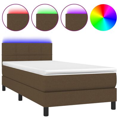 vidaXL Box spring postelja z vzmetnico LED temno rjava 80x200 cm blago