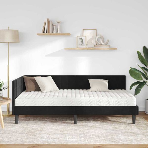vidaXL Kotni okvir postelje z matrico z vzglavjem 2 pcs Črna Žamet