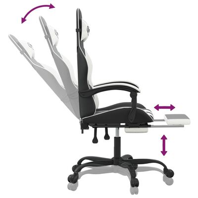 vidaXL Vrtljiv gaming stol z oporo za noge črno in belo umetno usnje