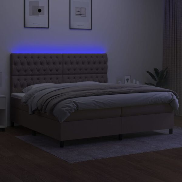 vidaXL Box spring postelja z vzmetnico LED taupe 200x200 cm blago