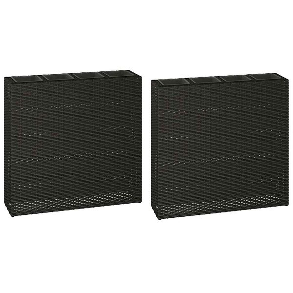 vidaXL Visoko cvetlično korito s 4 lonci 2 kosa poli ratan črno