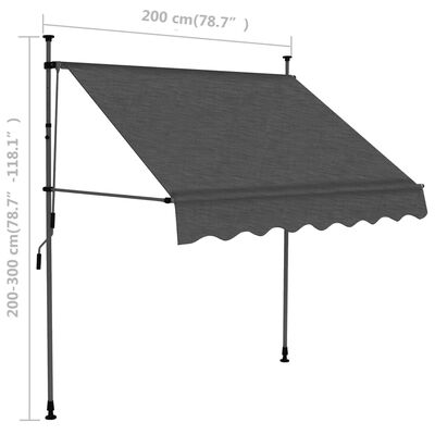 vidaXL Ročno zložljiva tenda z LED lučkami 200 cm antracitna