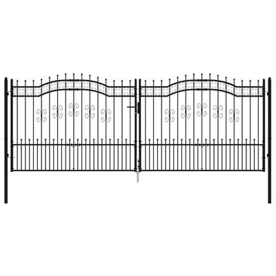 vidaXL Vrata za ograjo s suličastim vrhom črna 406x198 cm prašno jeklo