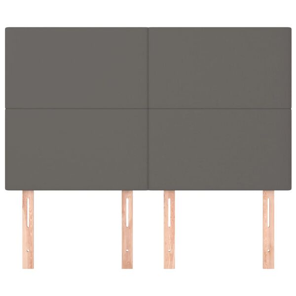 vidaXL Vzglavje postelje sivo 144x5x118/128 cm umetno usnje