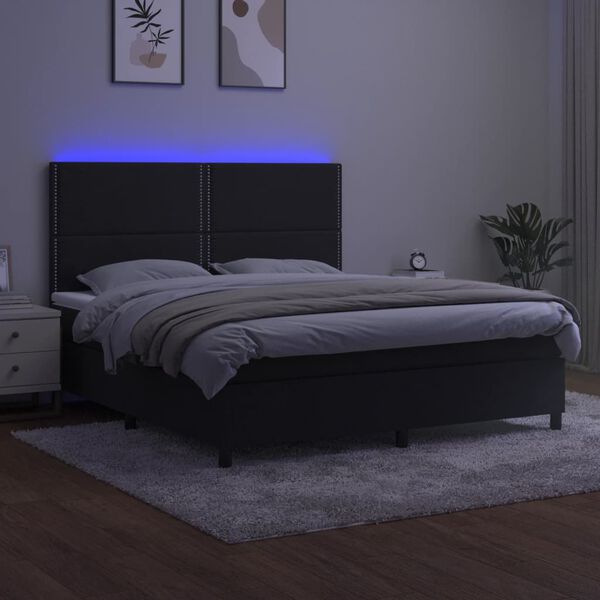 vidaXL Box spring postelja z vzmetnico LED črna 160x200 cm žamet