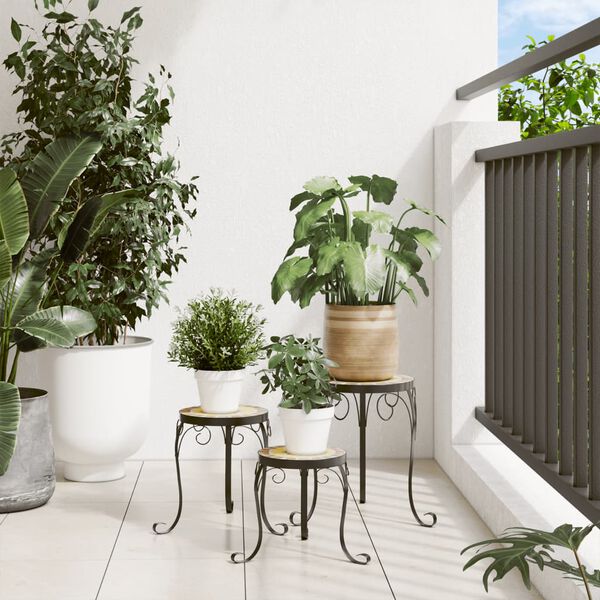 vidaXL Stojala za rastline 3 kosi terakota in bela keramika