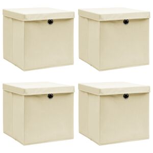 vidaXL &Scaron;katle za shranjevanje s pokrovi 4 kosi krem 32x32x32 cm blago