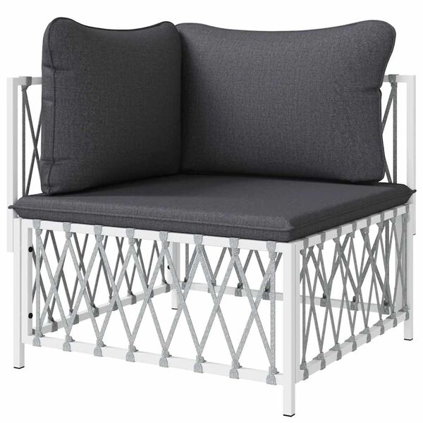 vidaXL Vrtni kotni kavč s blazinami bela tkanina