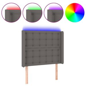 vidaXL LED posteljno vzglavje sivo 83x16x118/128 cm umetno usnje