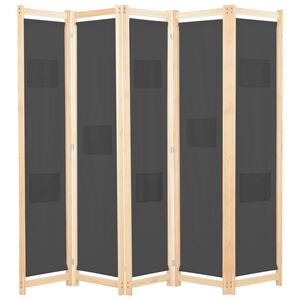 vidaXL Paravan 5-delni 200x170x4 cm sivo blago