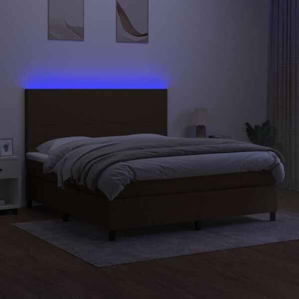 vidaXL Box spring postelja z vzmetnico LED temno rjava 160x200cm blago