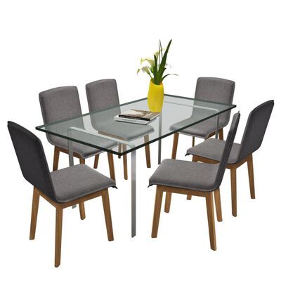 vidaXL Jedilni stoli 6 kosov svetlo sivo blago in trdna hrastovina