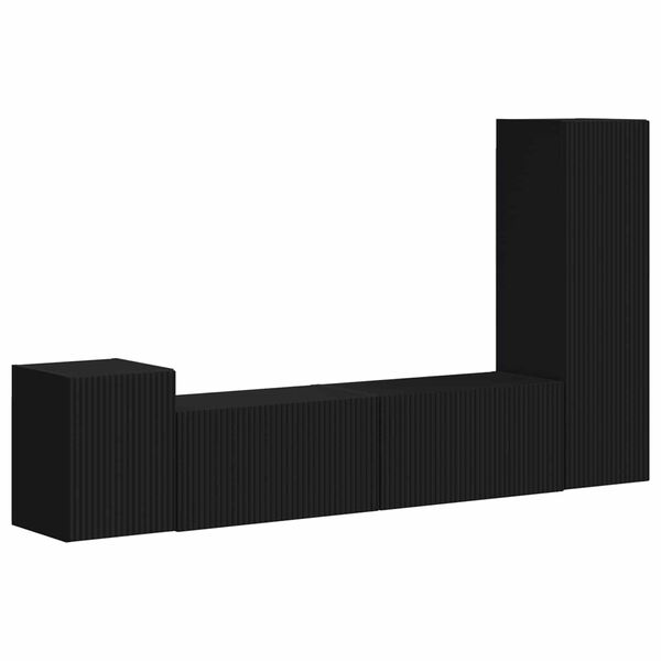 vidaXL Komplet TV omaric 4 pcs Črna Konstruiran les