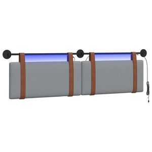 vidaXL Viseče vzglavje postelje Z LED svetlobo Svetlo siva Antikni PU