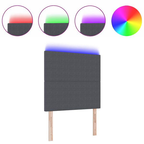 vidaXL LED glava postelje z LED lučmi Temno siva 100 cm Poliester