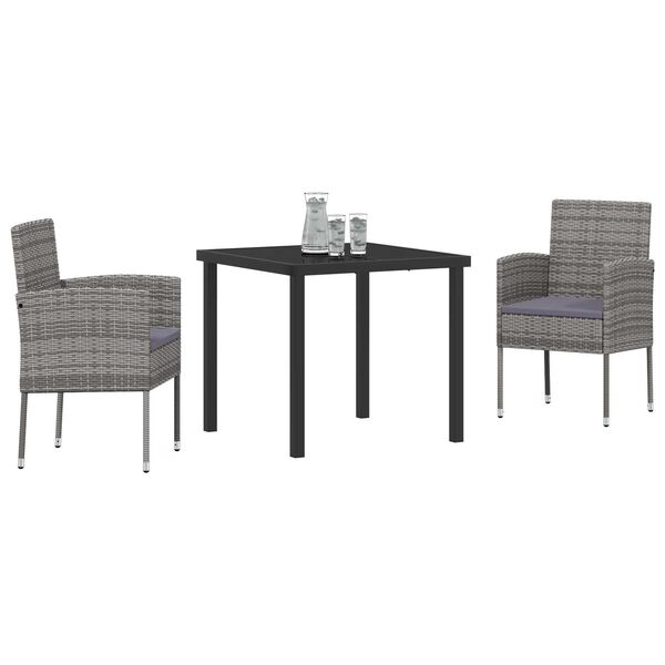 vidaXL Komplet za jedilnico v vrtu z blazino 3 pcs Siva poli ratan