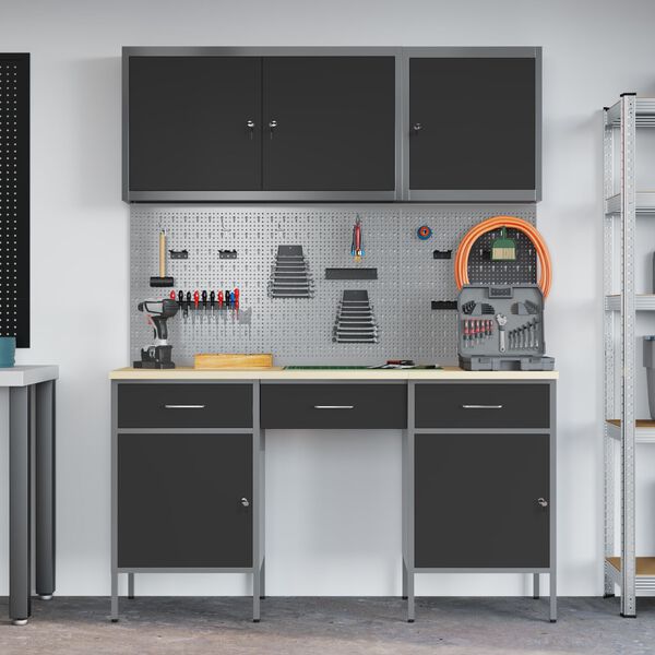 vidaXL Delovna miza s predalom 8 pcs Črna 150 x 55 x 200 cm Jeklo