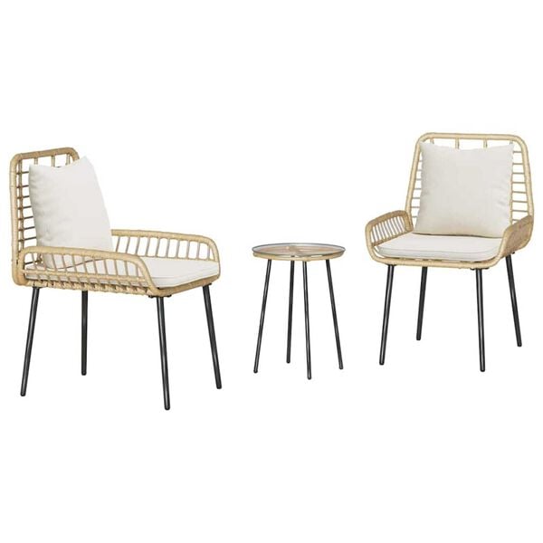 vidaXL Komplet za jedilnico v vrtu 3 pcs Rjava in krem poli ratan