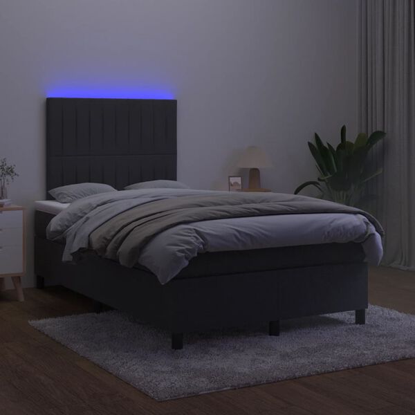 vidaXL Box spring postelja z vzmetnico LED črna 120x190 cm žamet