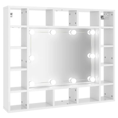 vidaXL Omarica z ogledalom in LED lučmi visok sijaj bela 91x15x76,5 cm