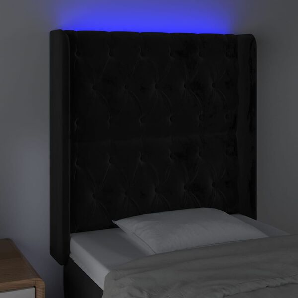 vidaXL LED posteljno vzglavje črno 83x16x118/128 cm žamet