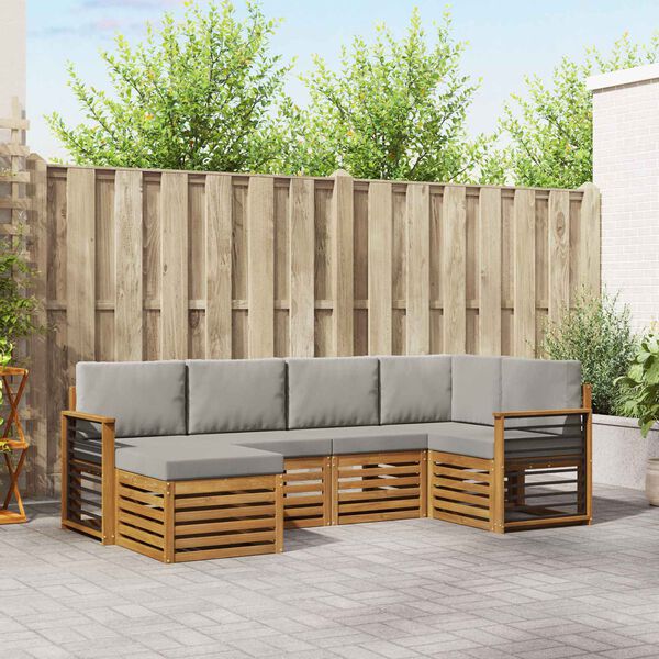 vidaXL Kotna sedežna garnitura z blazino 6 pcs Naravna in svetlo siva