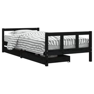 vidaXL Otro&scaron;ki posteljni okvir s predali črn 90x200 cm trdna borovina