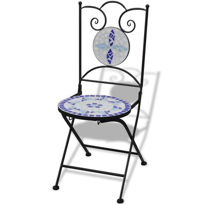 vidaXL Zložljivi bistro stoli 2 kosa keramika modre in bele barve