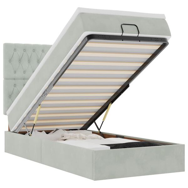 vidaXL Otomanski posteljni okvir z vzmetnicami siv 90x190cm žamet