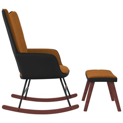 vidaXL Gugalni stol s stolčkom rjav žamet in PVC
