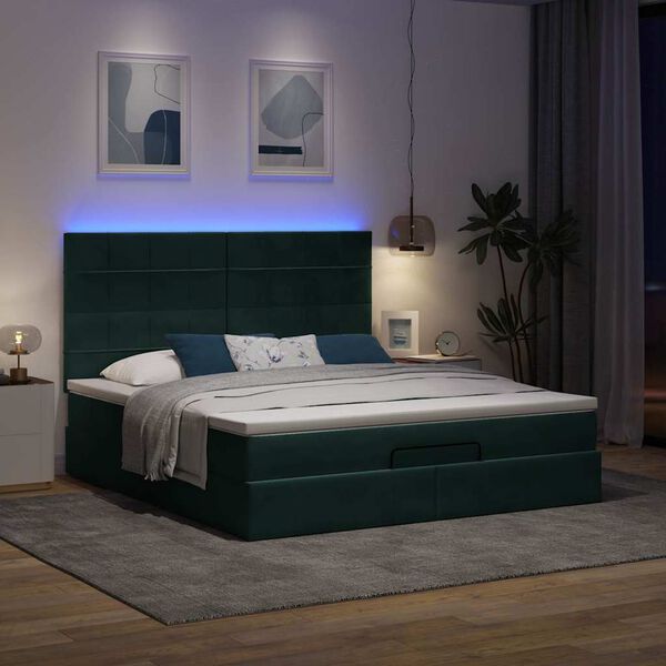 vidaXL Otomanski posteljni okvir z vzmetnicami zelen 160x200 cm žamet