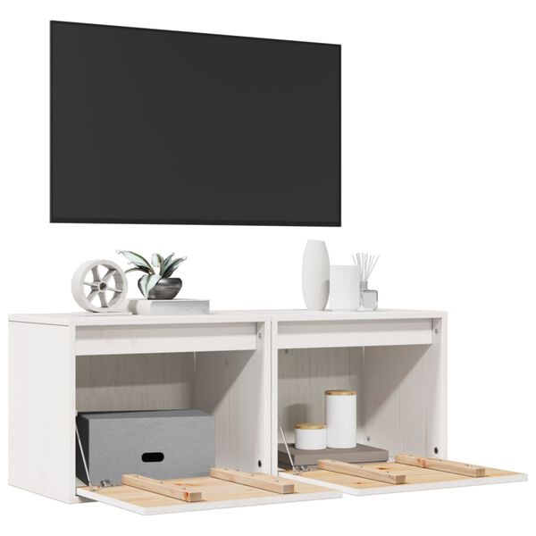 vidaXL Stenska omarica 2 kosa bela 40x30x50 cm trdna borovina