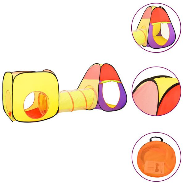 vidaXL Otroški šotor za igranje z 250 žogicami večbarven 255x80x100 cm
