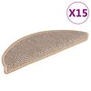 vidaXL Samolepilne preproge za stopnice sisal 15 kosov 56x17x3 cm bež