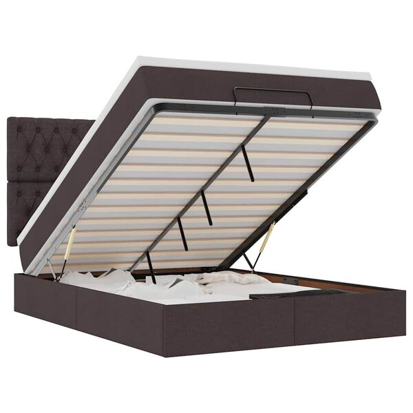 vidaXL Otomanska postelja z vzmetnico & LEDs rjav 140x190 cm blago