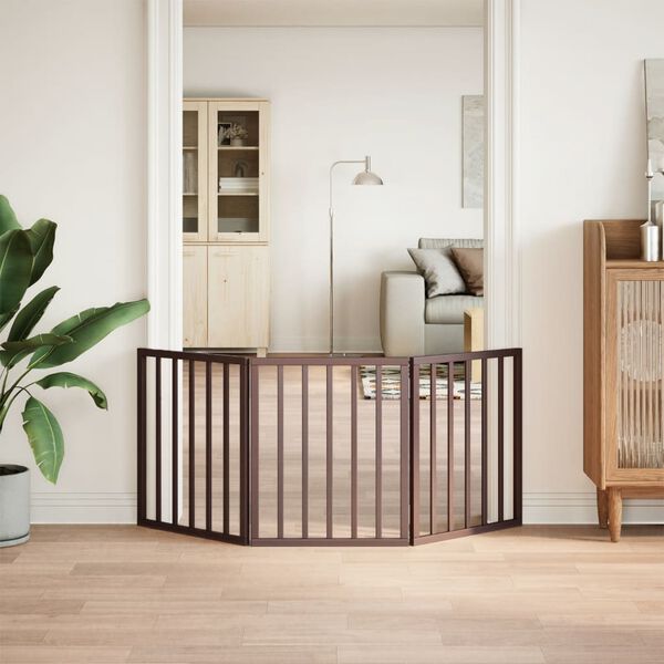 vidaXL Vrata za pse zložljiva 3 paneli rjava 150 cm topolovina